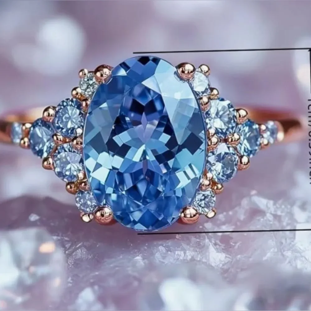 🩵 NEW Elegant Blue Crystal Gold Plated Gemstone Ring 🩵